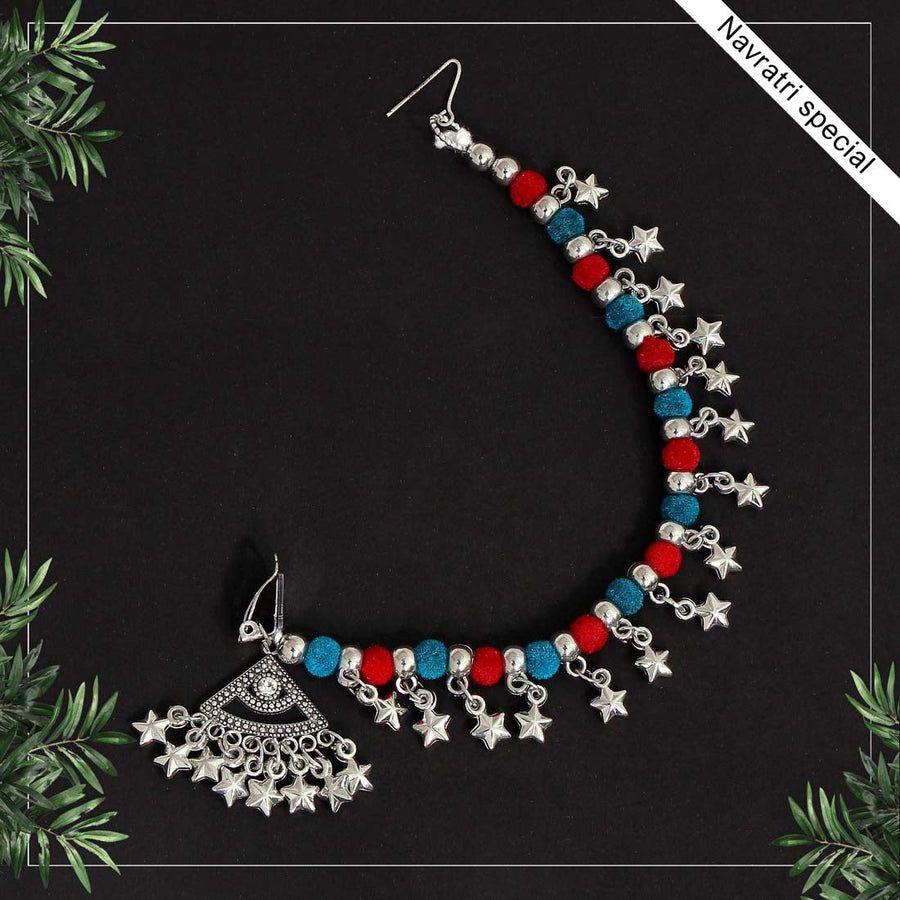 Firozi Color Glass Stone Oxidised Nose Nath (NTH290FRZ)