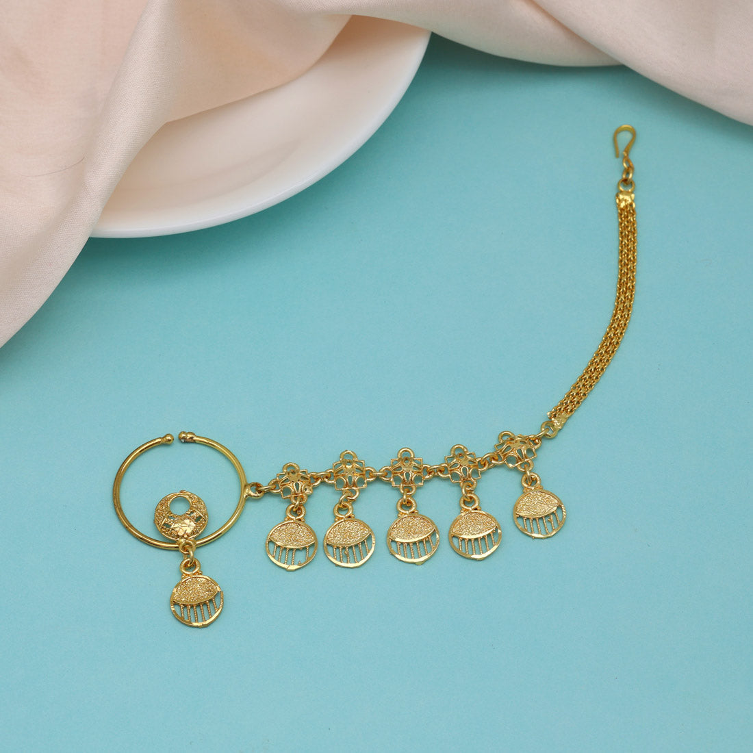 Gold Color Gold Plated Nose Nath (NTH328GLD)