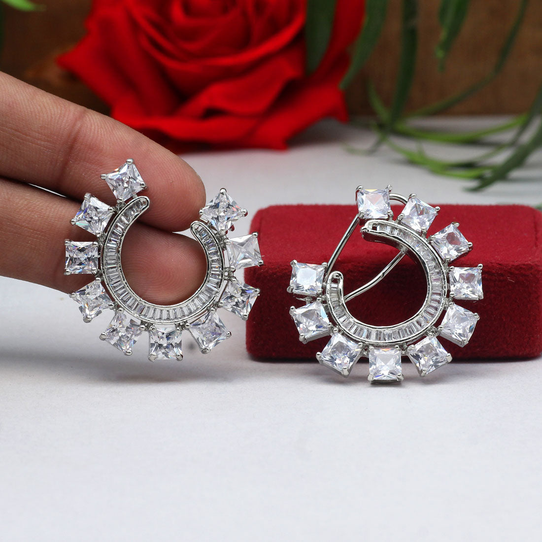 White Color Premium American Diamond Earrings (PADE357WHT)