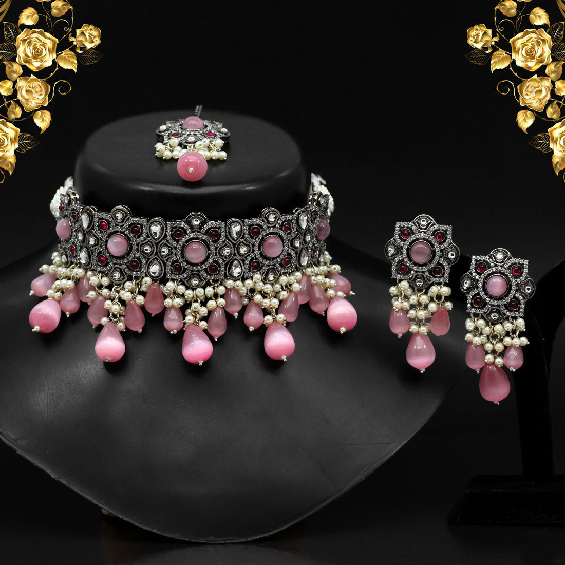 Pink and black hot sale jewelry sets