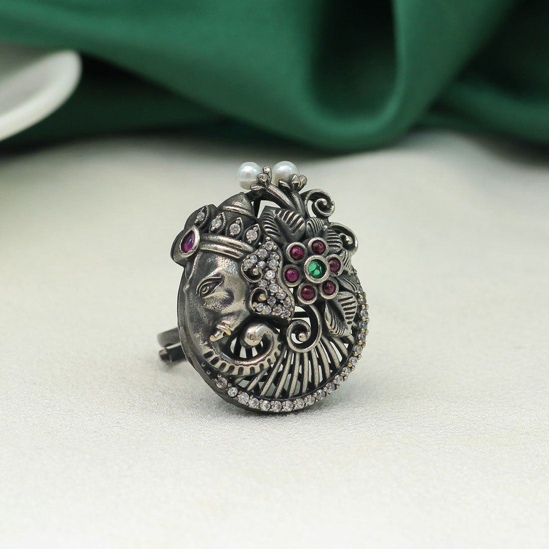 Multi Color Lord Ganesha Premium Oxidised Rings (PGSR515MLT)