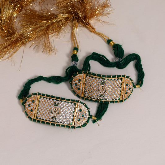 Green Color Royal Rajput Jewelry Rajasthani Pochi Bajubandh Armlet (PHI101GRN)
