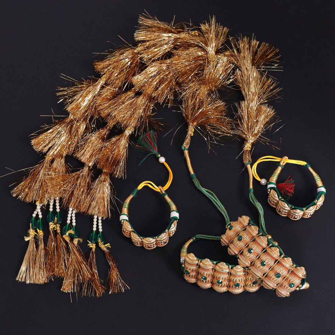 Green Color Royal Rajput Jewellry Rajasthani Pochi Bajubandh Armlet Set (PHI108GRN)