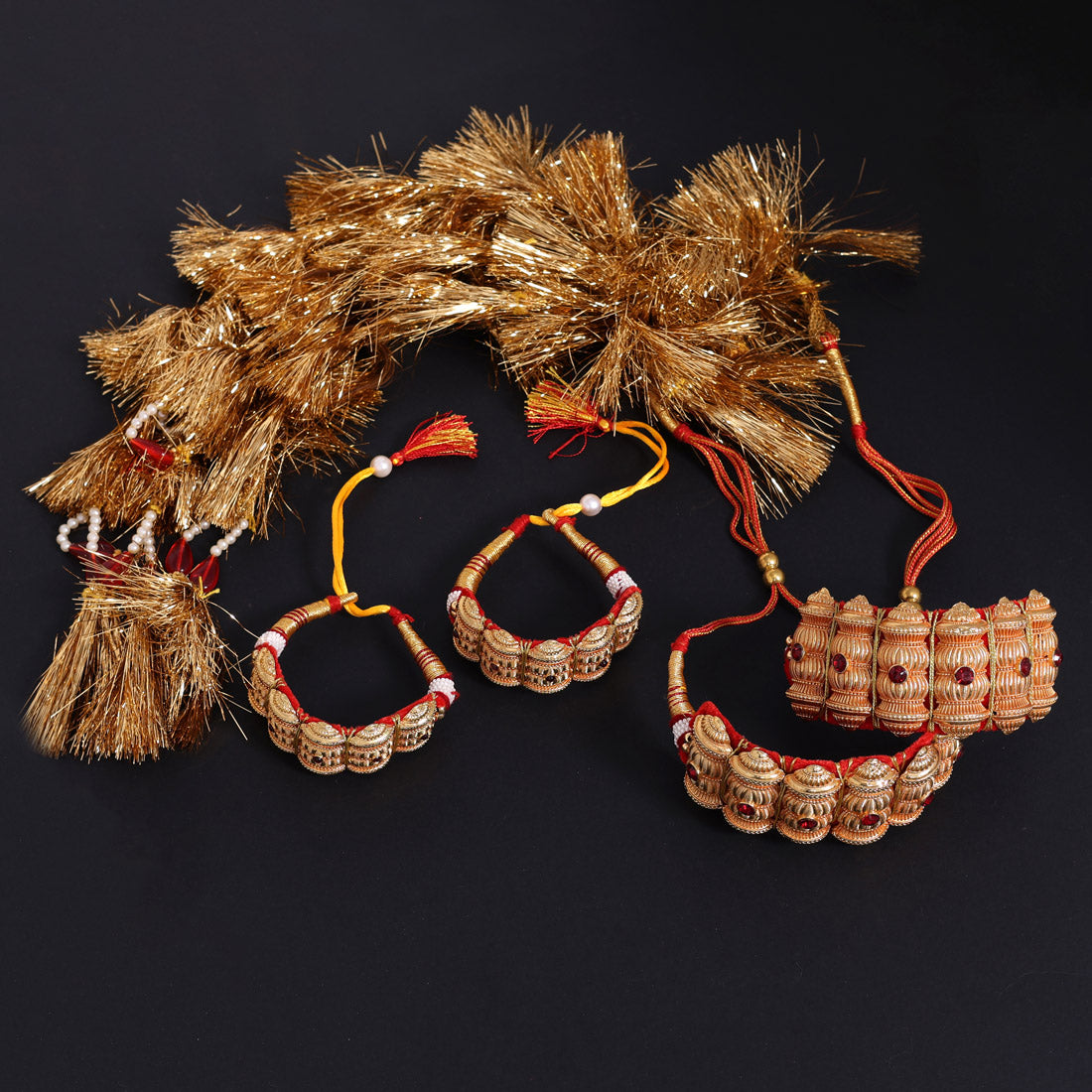 Red Color Royal Rajput Jewellry Rajasthani Pochi Bajubandh Armlet Set (PHI108RED)