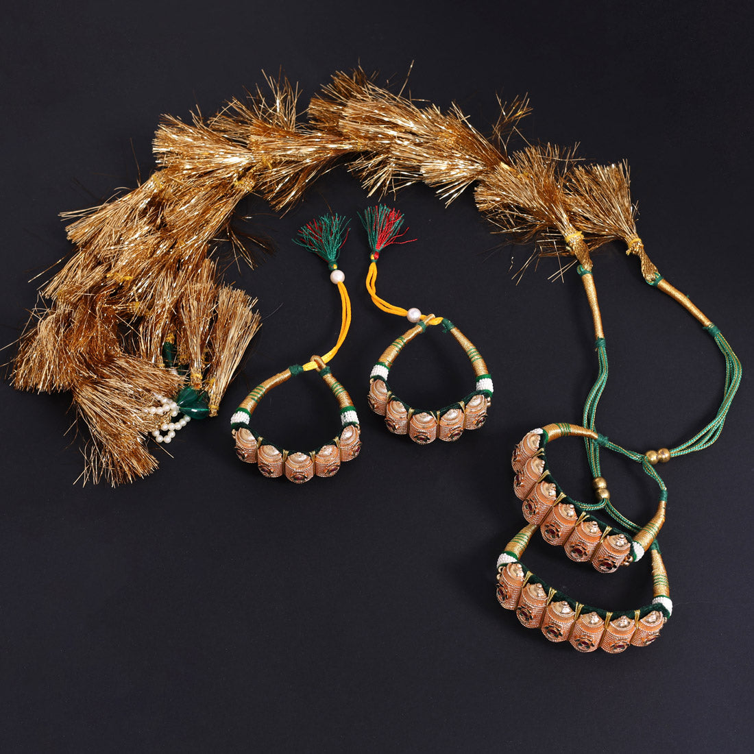Green Color Royal Rajput Jewellry Rajasthani Pochi Bajubandh Armlet Set (PHI109GRN)