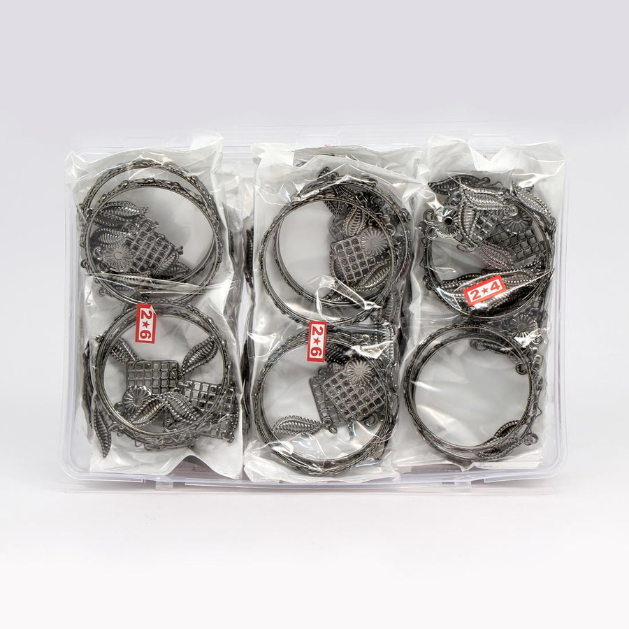 Black Silver Color 12 Set Of Bangles Combo Size(4 Set Of 2.4, 4 Set Of 2.6, 4 Set Of 2.8) (PLKBCMB271)