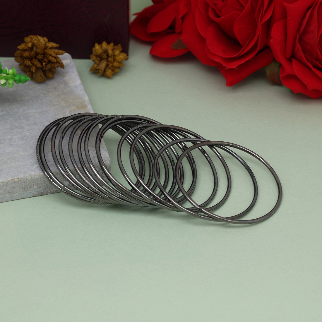 Black Silver Color 12 Set Of Kids Bangles Combo Size(4 Set Of 1.12, 4 Set Of 1.14, 4 Set Of 2.0) (PLKBCMB539)