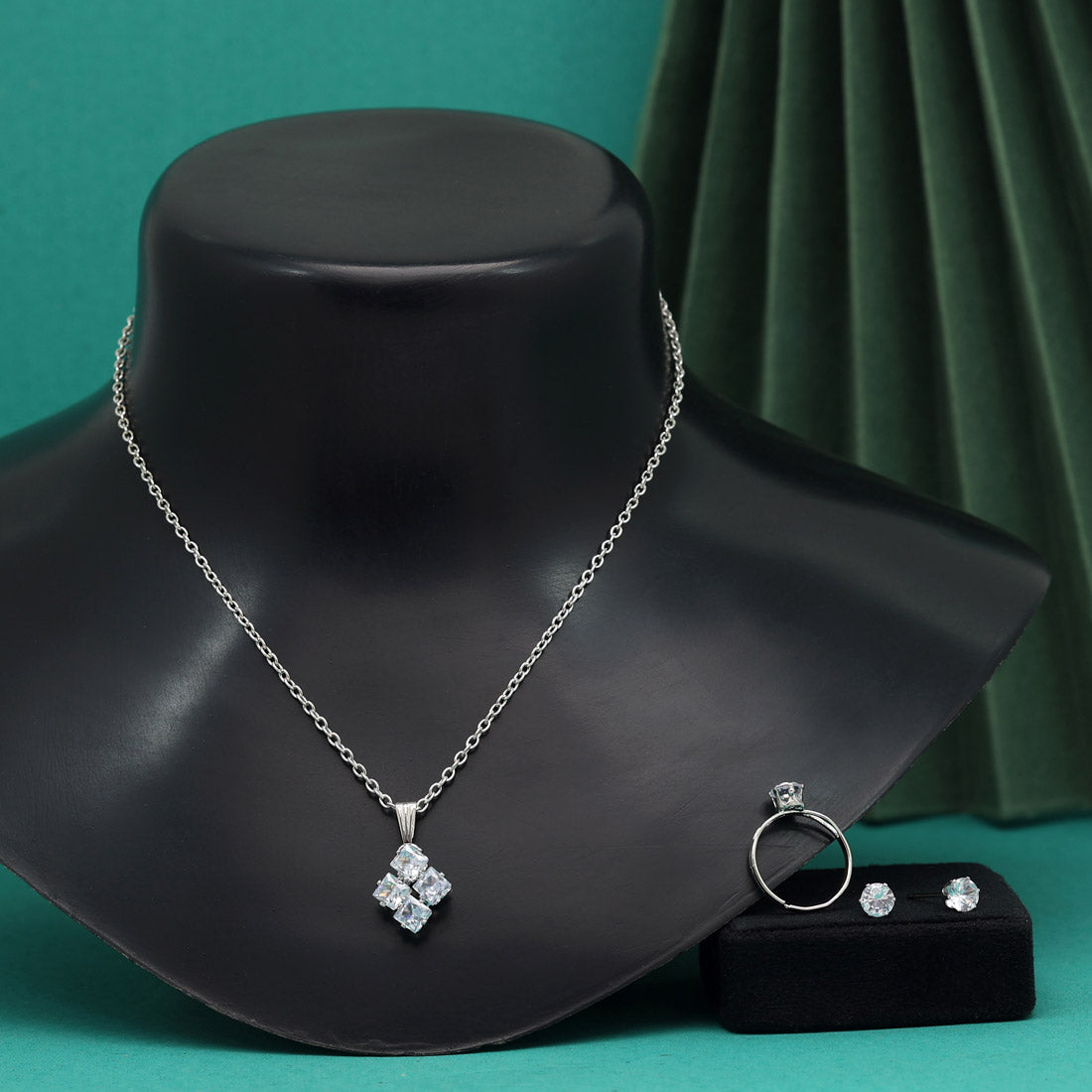 Silver Color Stone Locket Pendant Set (PLKP165SLV)