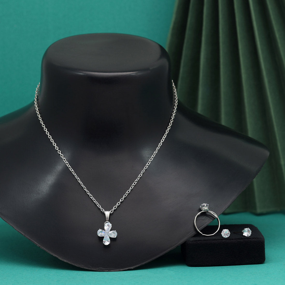 Silver Color Stone Locket Pendant Set (PLKP168SLV)