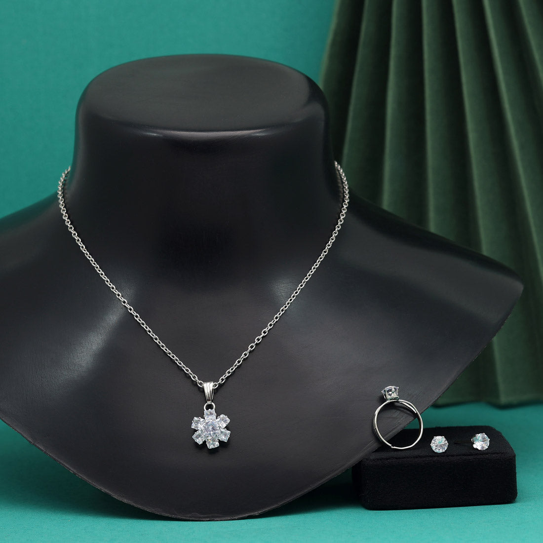 Silver Color Stone Locket Pendant Set (PLKP169SLV)