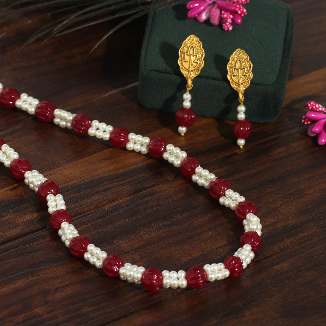Maroon Color Stone Necklace Set (PN735MRN)