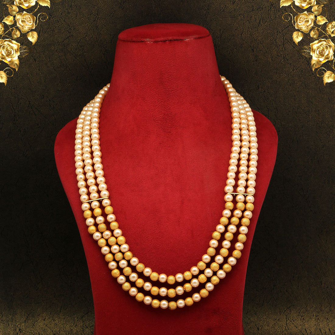Gold Color Beads Long Necklace (PN741GLD)