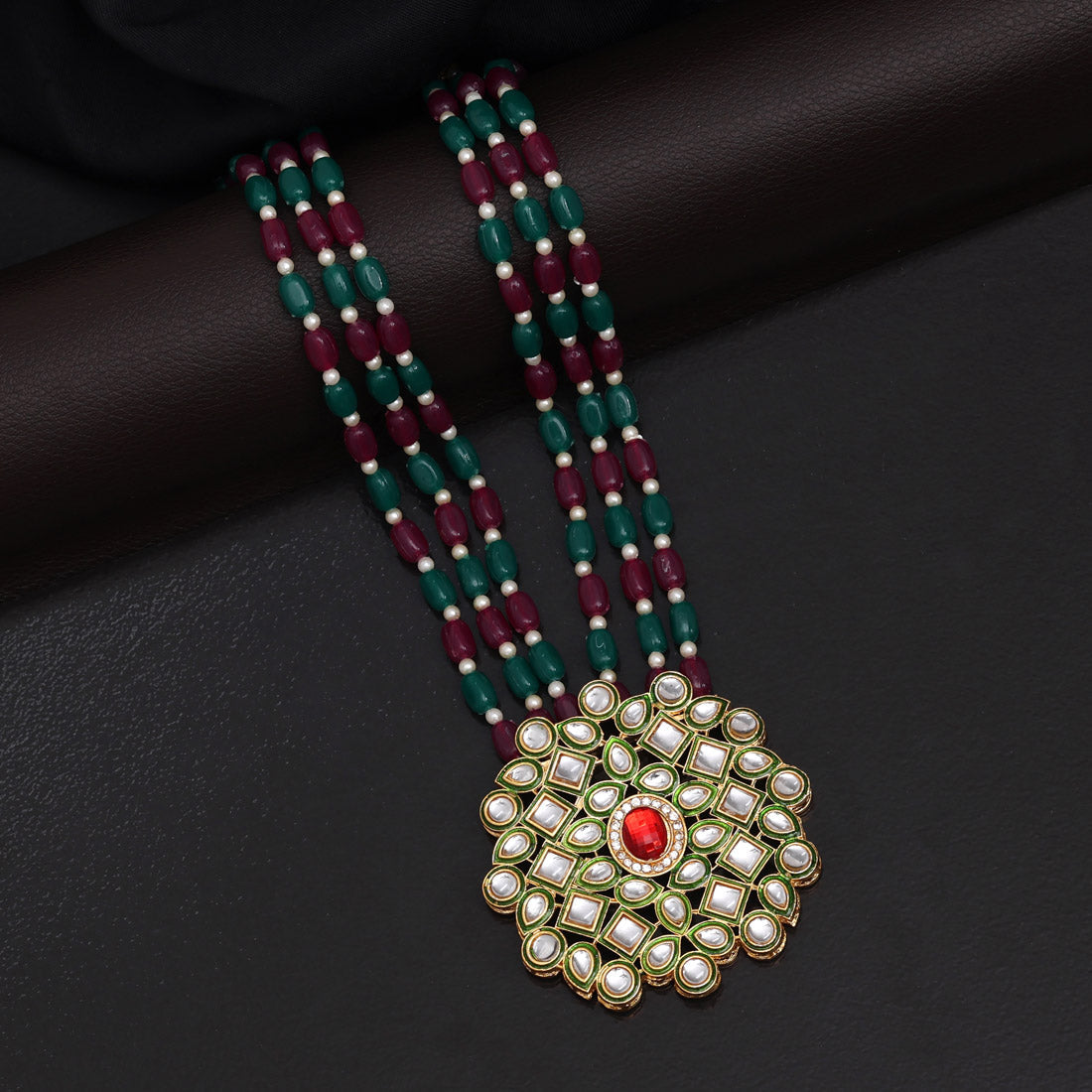 Maroon & Green Color Meena Work Rajputi Jewellery Rani Haar (PN782MG)