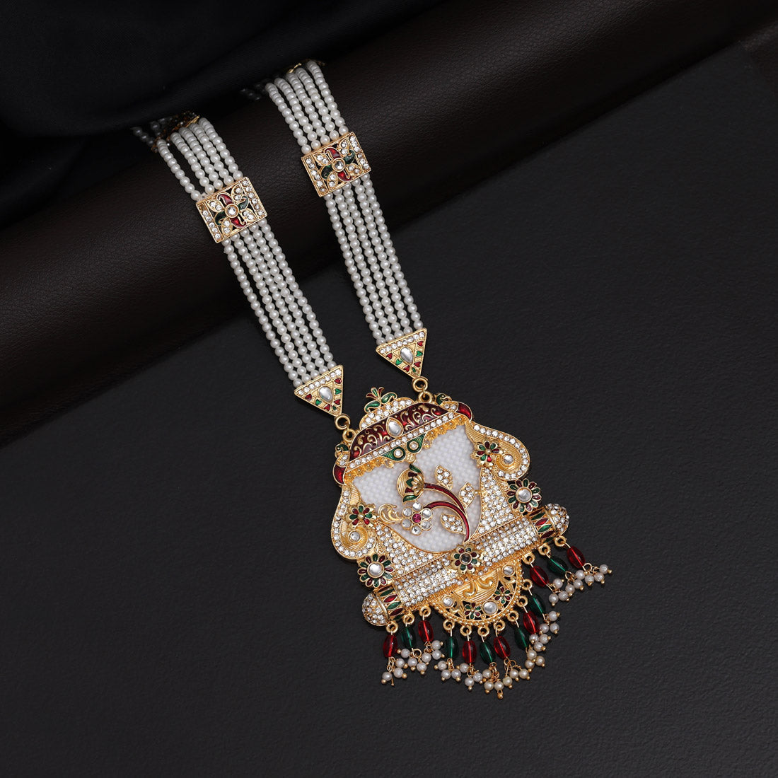 Maroon & Green Color Meena Work Rajputi Jewellery Rani Haar (PN796MG)