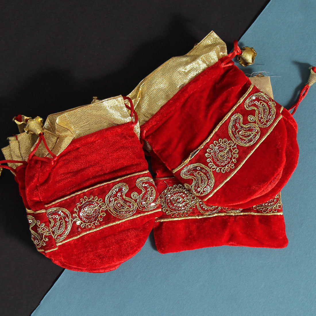 Red Color Velvet 10 Potli Velvet Bags (PTB212CMB)