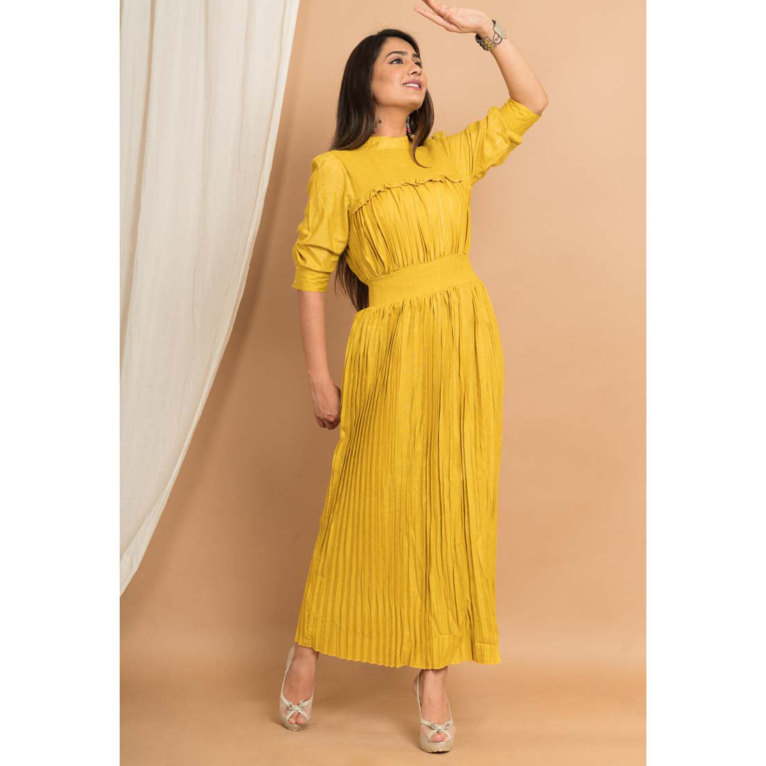 Mustard Color Rayon Solid Ethnic Gown (RED1141MYLW-M)