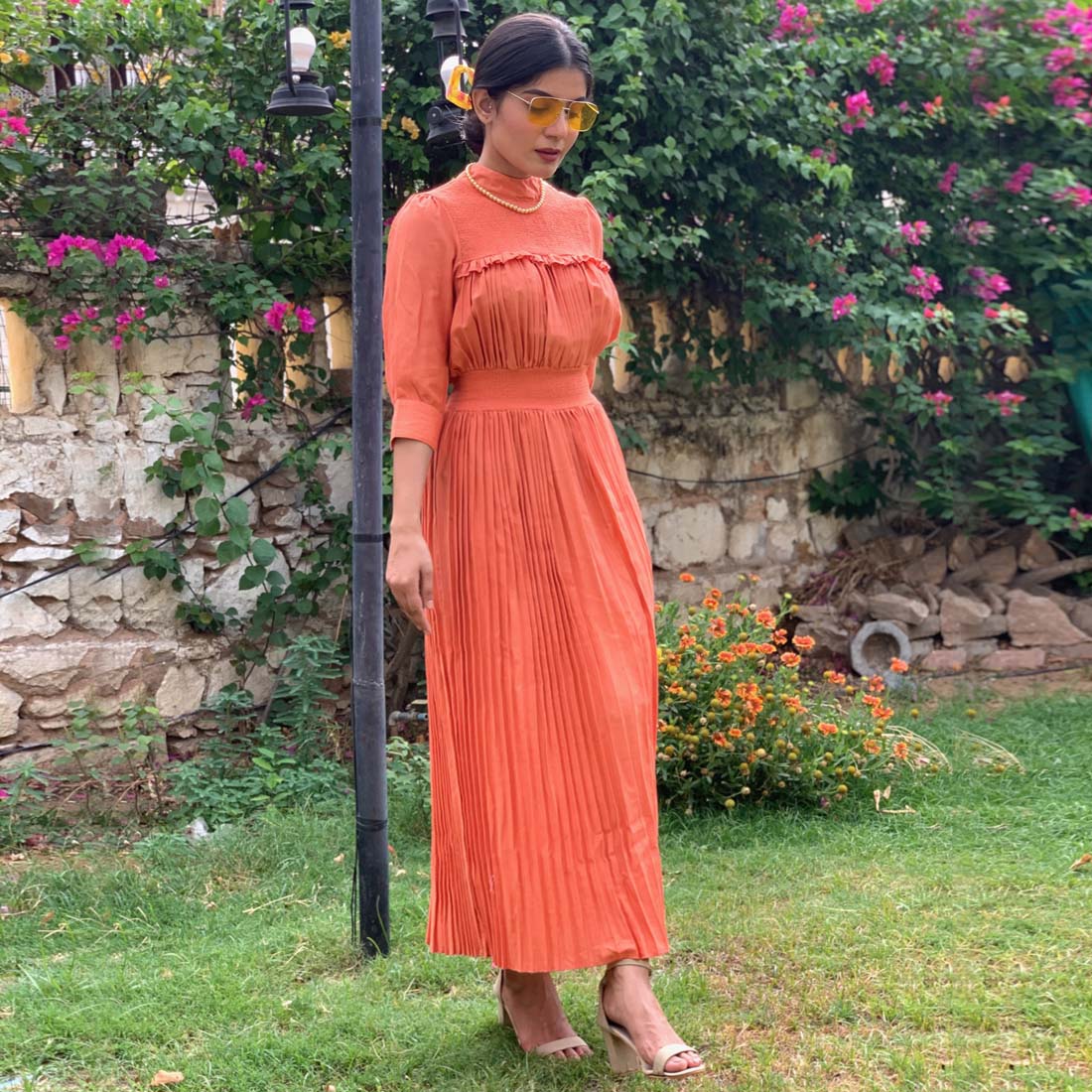 Peach Color Rayon Solid Ethnic Gown (RED1141PCH-M)