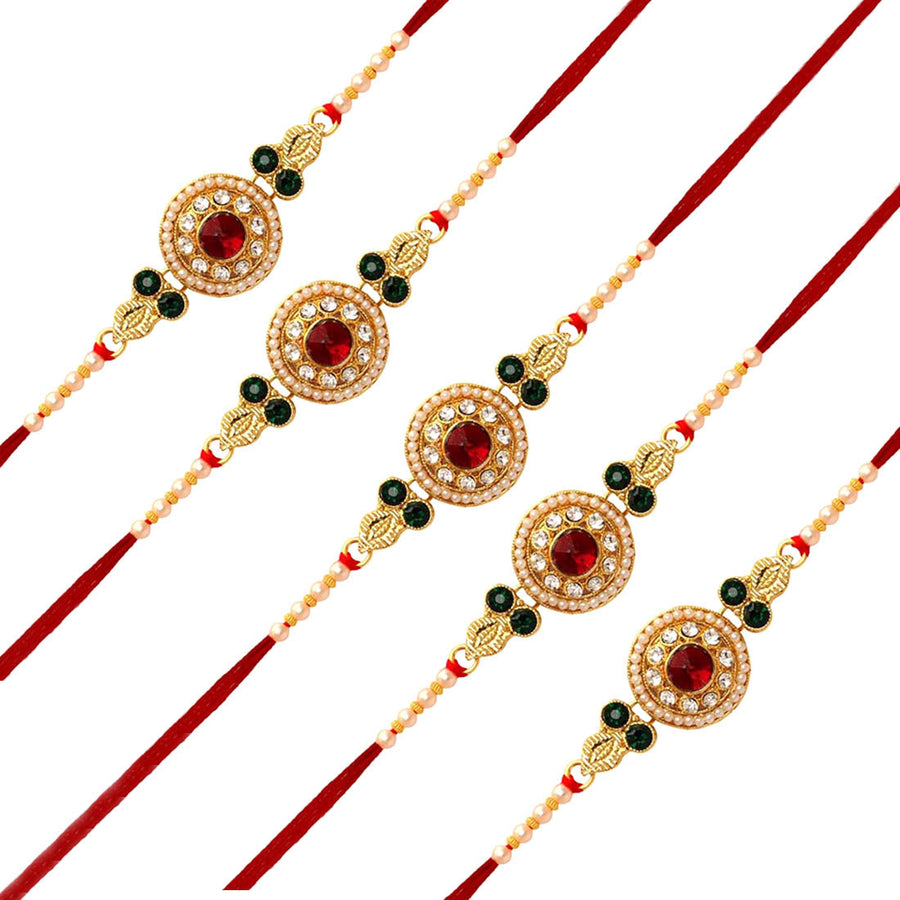 Maroon & Green Color Combo Of 5 Pieces Rakhi (RKH286CMB)