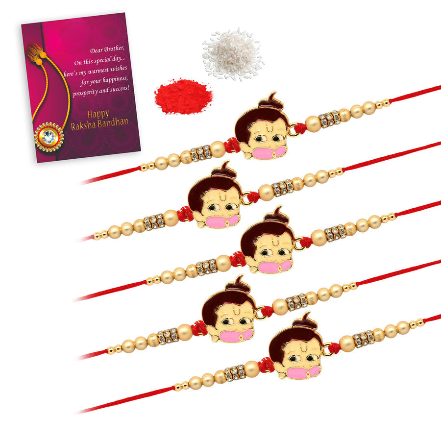 Multi Color Combo Of 5 Pieces Kids Rakhi (RKH294CMB)