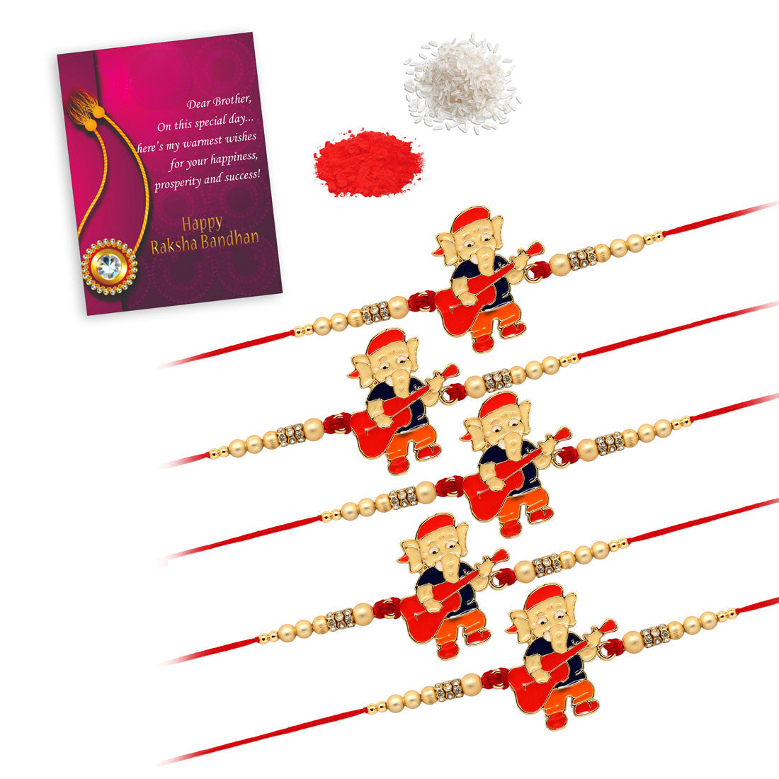 Multi Color Combo Of 5 Pieces Kids Rakhi (RKH296CMB)