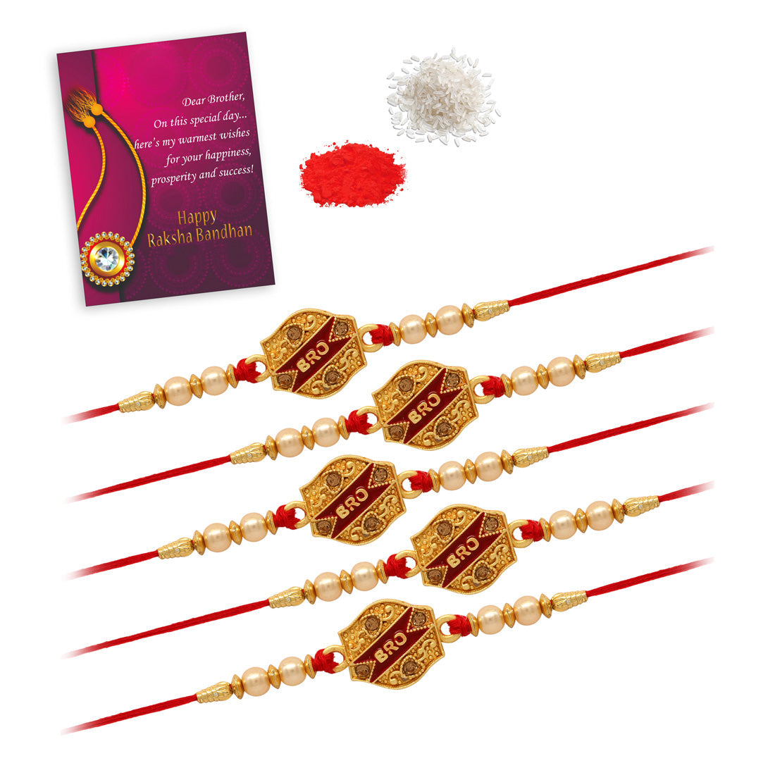 Maroon & Gold Color Combo Of 5 Pieces Rakhi (RKH310CMB)