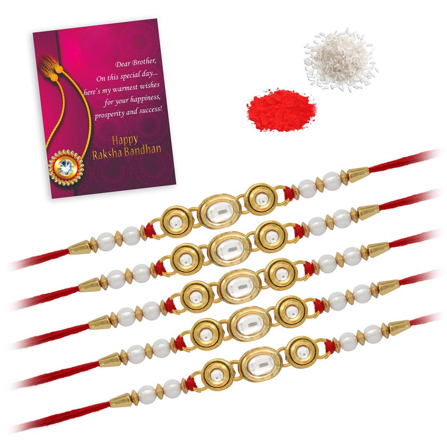 White Color Combo Of 5 Pieces Rakhi (RKH318CMB)