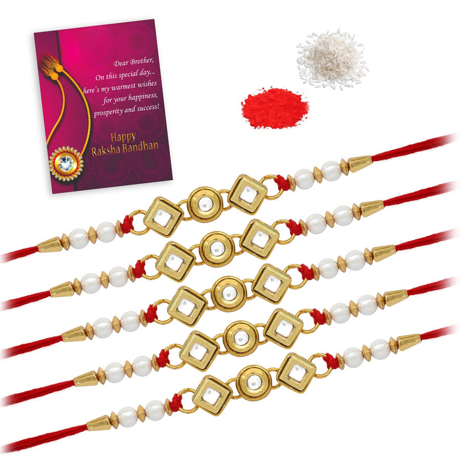 White Color Combo Of 5 Pieces Rakhi (RKH321CMB)