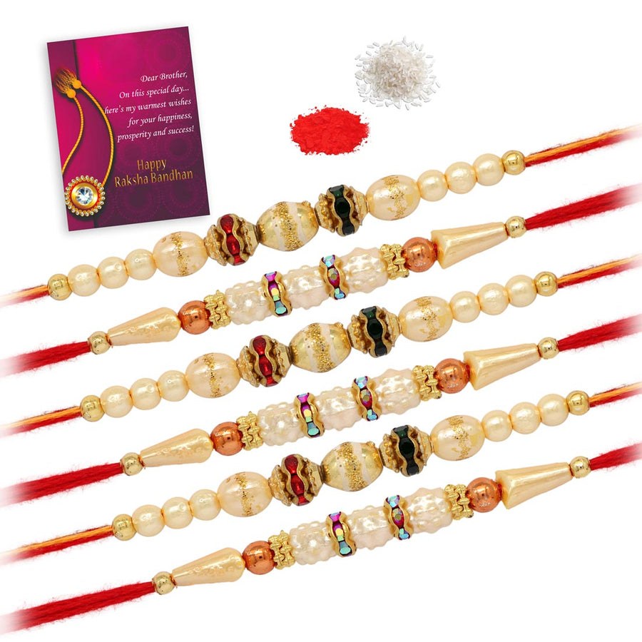 Assorted Color And Design Rakhi Combo Of 6 Pieces (RKH332CMB)