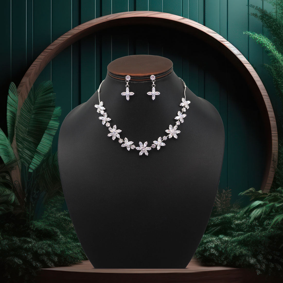 White Color Stone Necklace Set (STN139WHT)