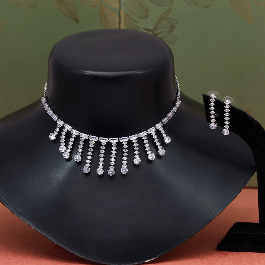 Silver Color Stone Necklace Set (STN179SLV)