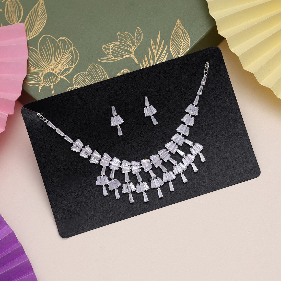 Silver Color Stone Necklace Set (STN181SLV)