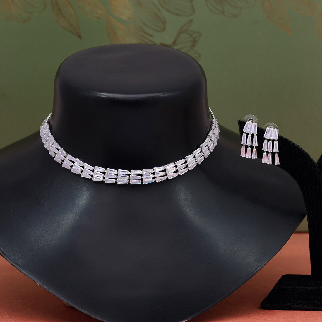 Silver Color Stone Necklace Set (STN182SLV)
