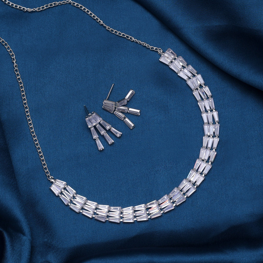 Silver Color Stone Necklace Set (STN182SLV)