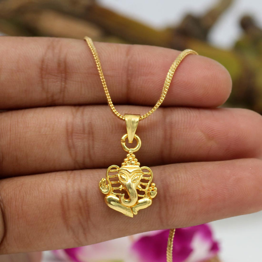 Gold Color Lord Ganesha Temple Locket (TL118GLD)