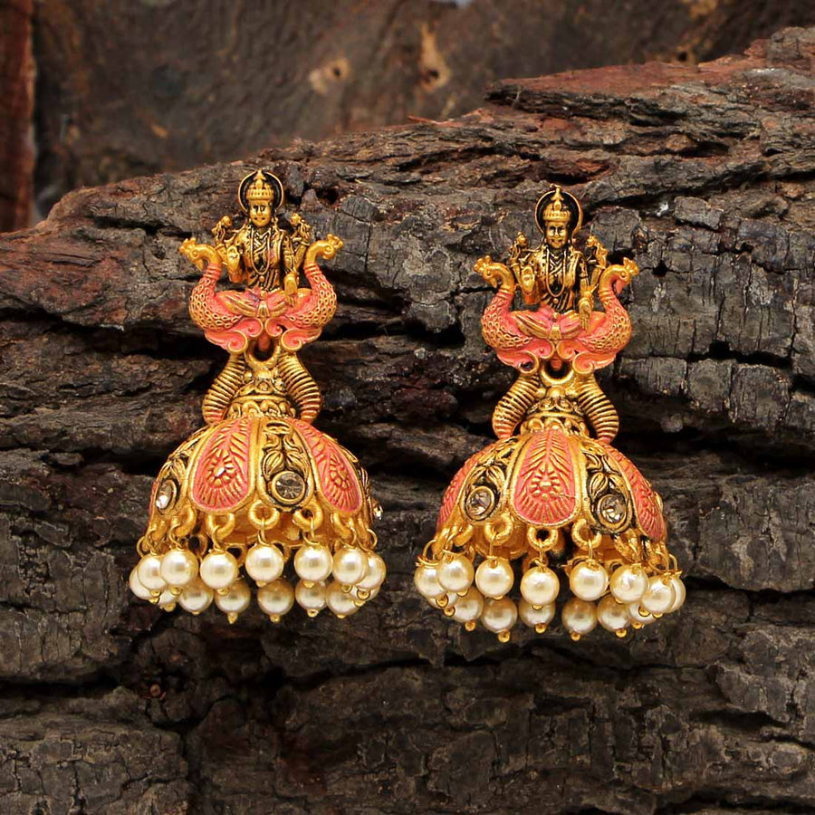 Rani Color Glass Stone Tample Earrings (TMPE266RNI)