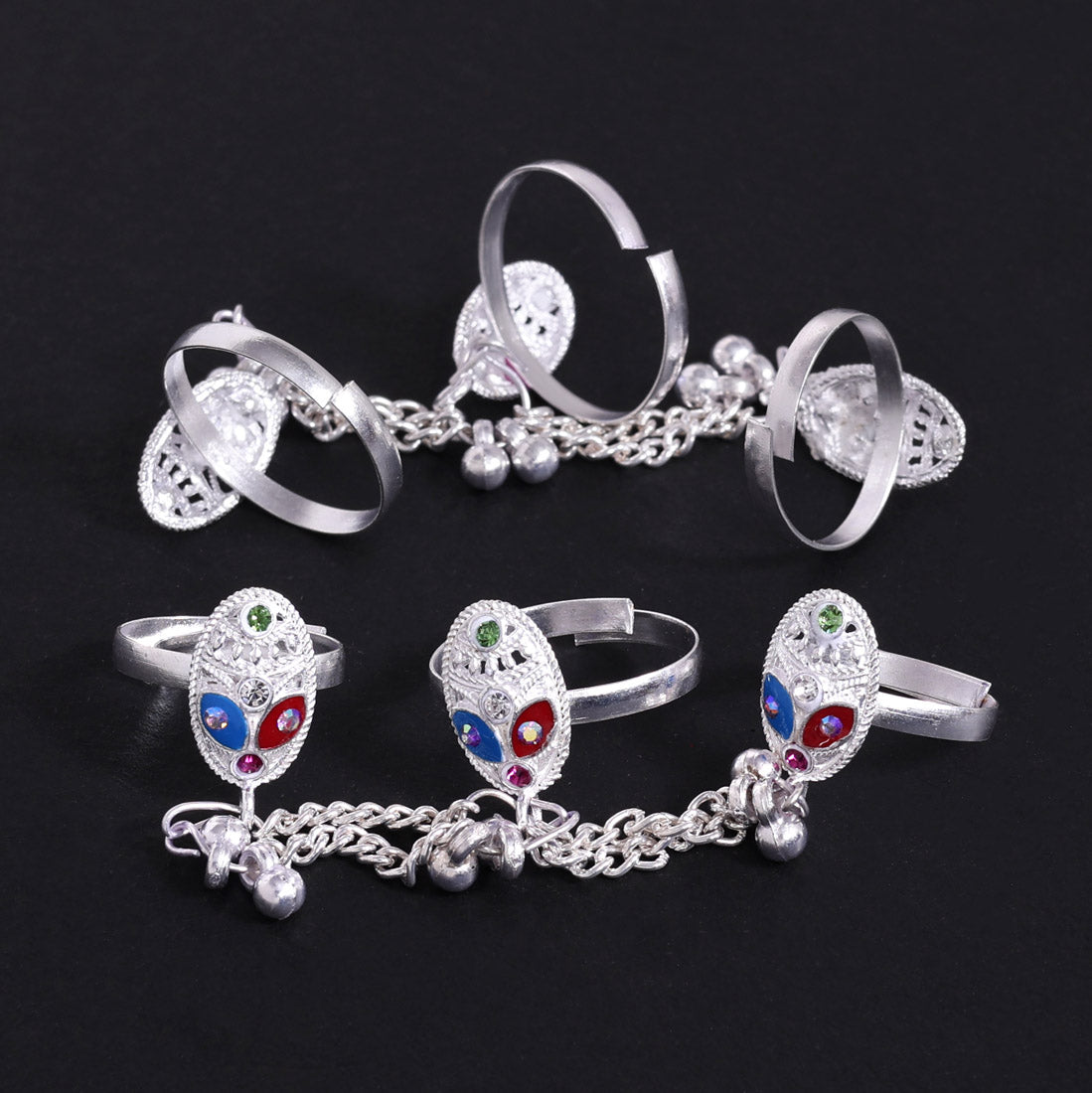 Multi Color Assorted Design Toe Rings (Bichhiya) Combo Of 2 Pairs (TOER204CMB)