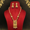 Maroon & Green Color Matte Gold Temple Necklace Set (TPLN292MG)