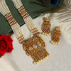 Gold Color Vilandi Kundan Long Matte Gold Temple Necklace Set (TPLN306GLD)