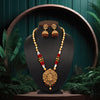 Maroon & Green Color Matte Gold Temple Necklace Set (TPLN447MG)