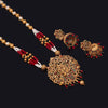 Maroon & Green Color Matte Gold Temple Necklace Set (TPLN447MG)