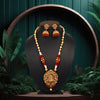Maroon Color Matte Gold Temple Necklace Set (TPLN447MRN)