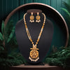 Gold Color Vilandi Kundan Long Matte Gold Temple Necklace Set (TPLN474GLD)