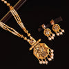 Gold Color Vilandi Kundan Long Matte Gold Temple Necklace Set (TPLN474GLD)