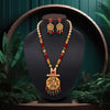 Maroon & Green Color Vilandi Kundan Long Matte Gold Temple Necklace Set (TPLN474MG)