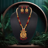 Maroon Color Vilandi Kundan Long Matte Gold Temple Necklace Set (TPLN474MRN)