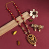Maroon Color Long Matte Gold Temple Necklace Set (TPLN505MRN)