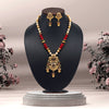 Maroon & Green Color Long Matte Gold Temple Necklace Set (TPLN509MG)