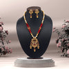 Maroon Color Long Matte Gold Temple Necklace Set (TPLN509MRN)
