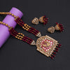 Rani Color Meena Work Vilandi Kundan Matte Gold Temple Necklace Set (TPLN592RNI)