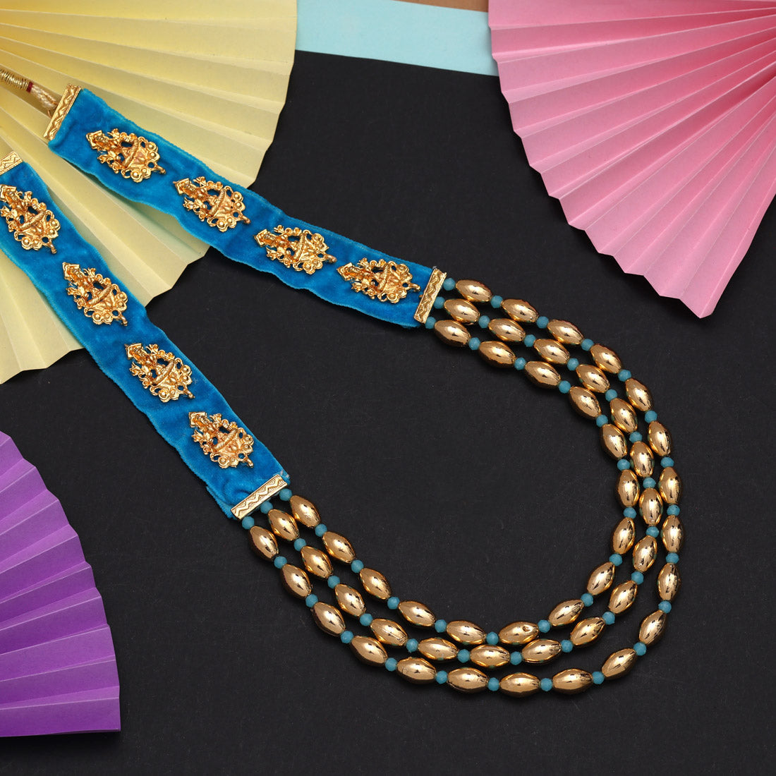 Firozi Color Goddess Lakshmi Rajwadi Temple Necklace (TPLN607FRZ)
